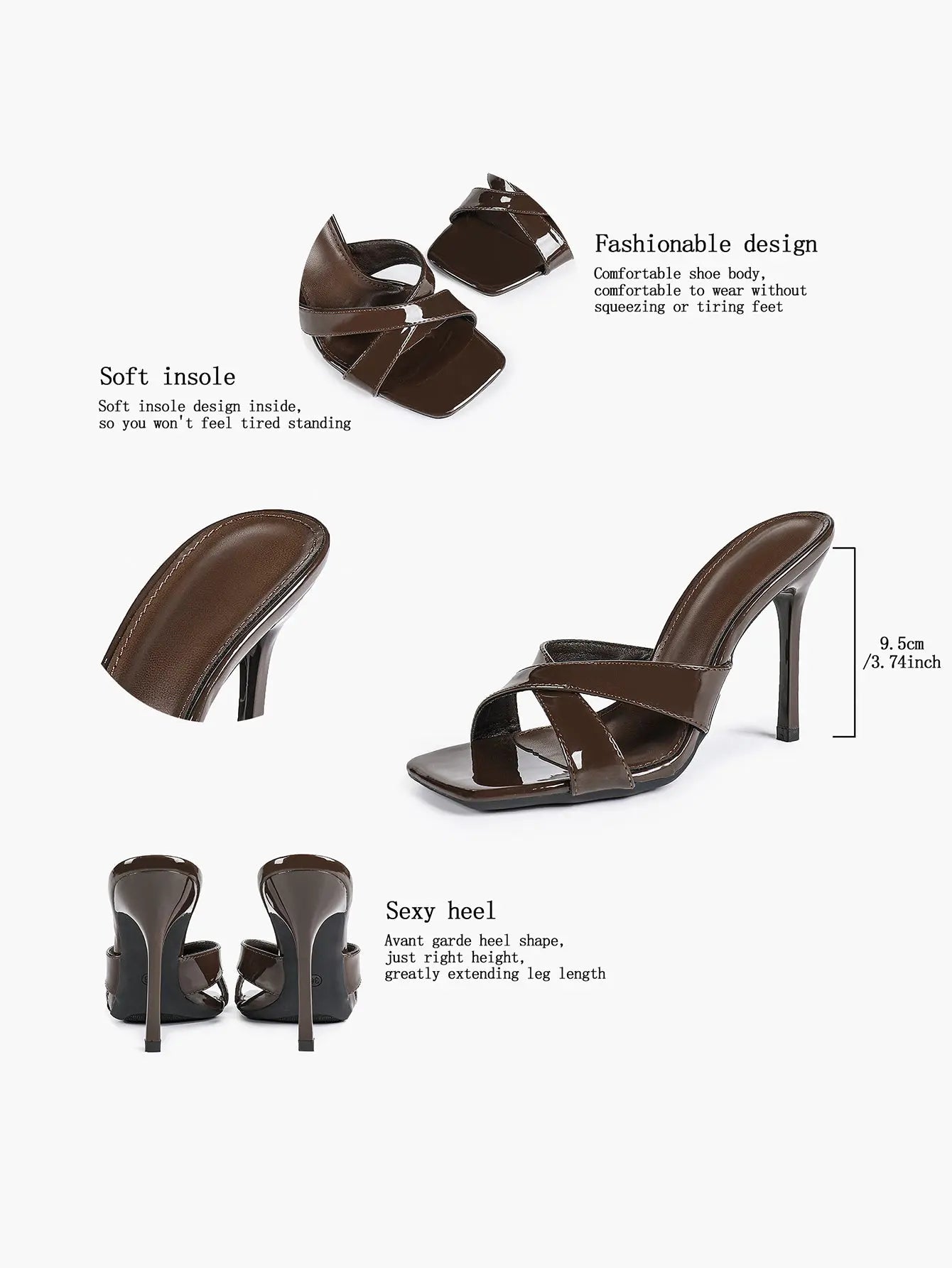 Women's Leather Mule Sandals Block Heel Cross Strap Slip with 3.74 Inch Heel For Daily Casual Office Dress Shoes YISHIFAN