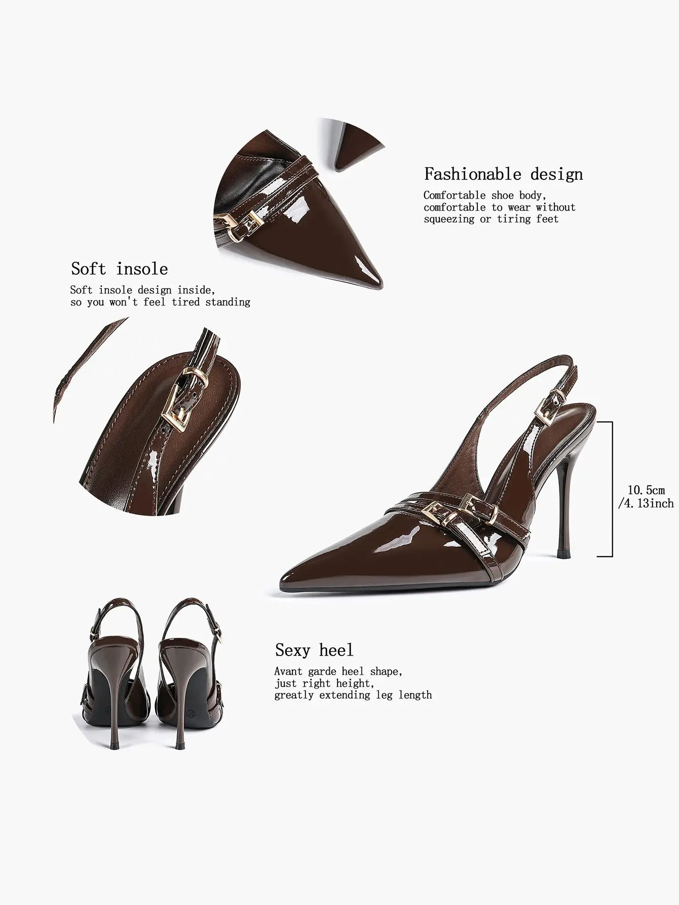 Women's High-Heel Sandals Closed Pointed Toe Slingback Heels Ankle Strap Stiletto Heels Elegant YISHIFAN