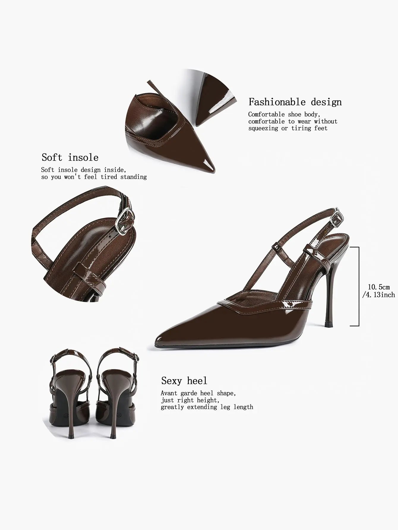 Women's Black Leather High-Heel Sandals Pointed Toe Stiletto Heels Office with for Wedding Party YISHIFAN