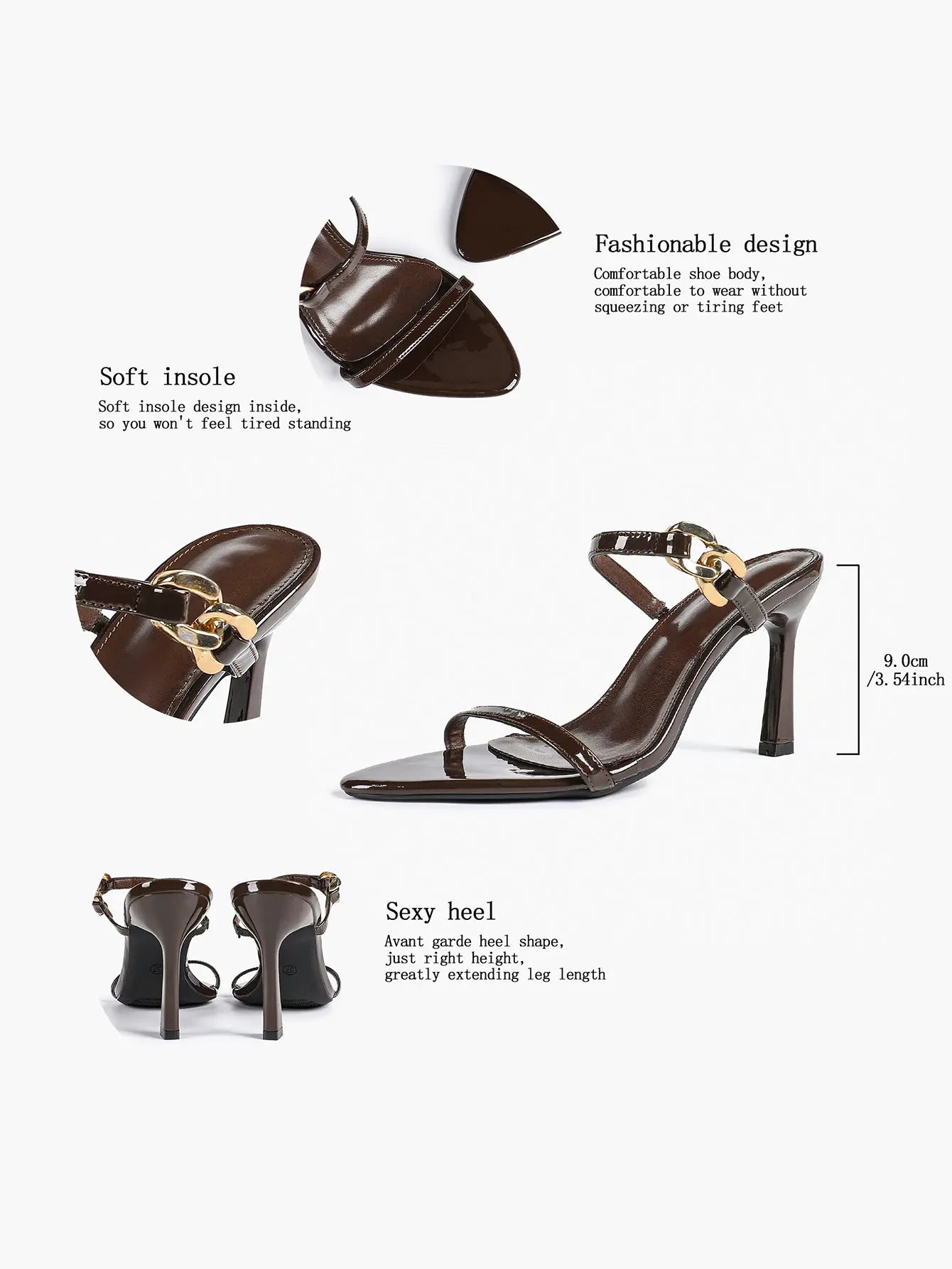 Women's Black High-Heel Sandals Opened Pointed Toe Ankle Strap Stiletto Heels Wedding Party Office Dress Shoes YISHIFAN