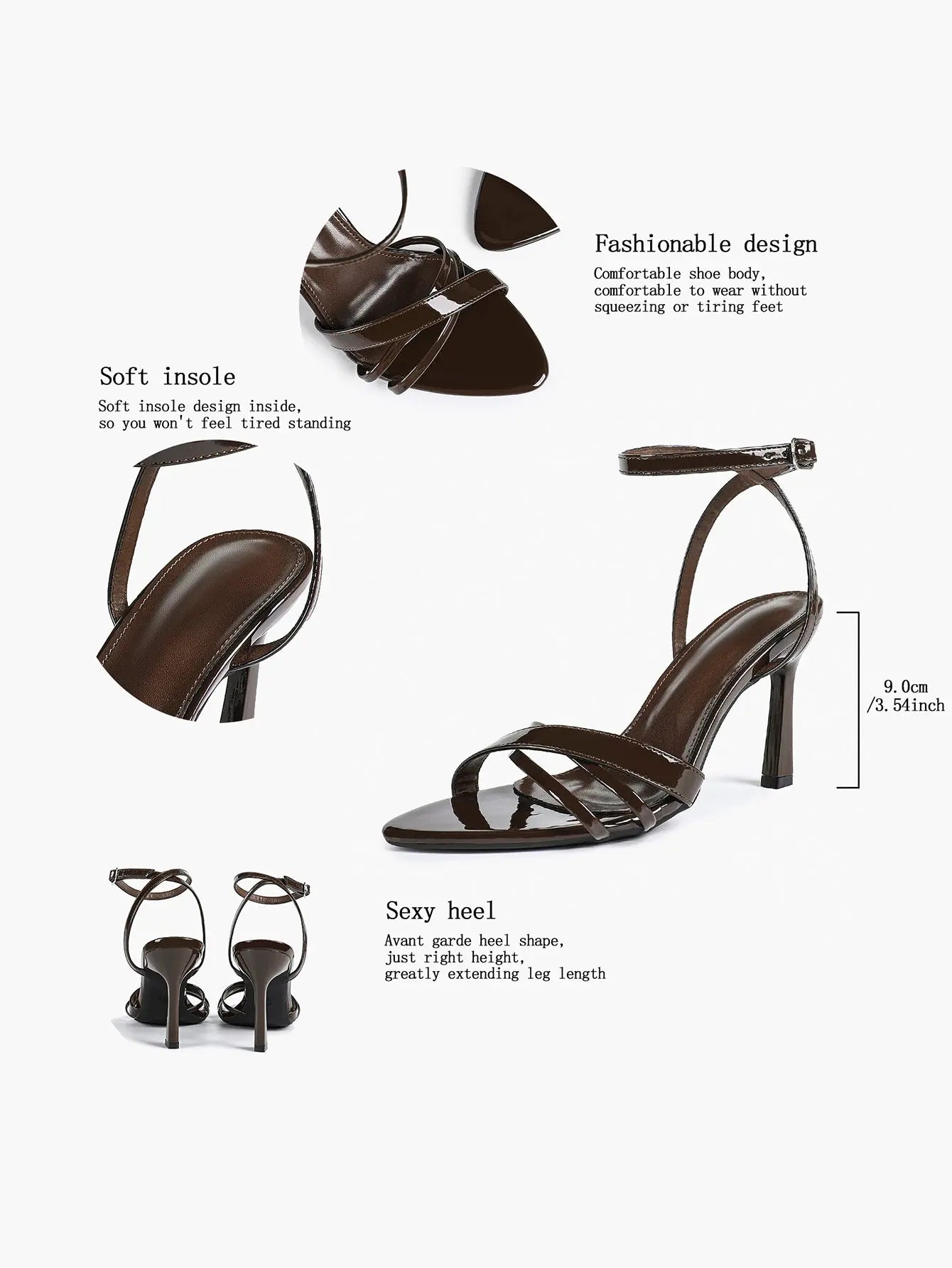 Brown Leather High-Heel Sandals  Cross Strap Stiletto Heels Wedding Party Dress Shoes YISHIFAN