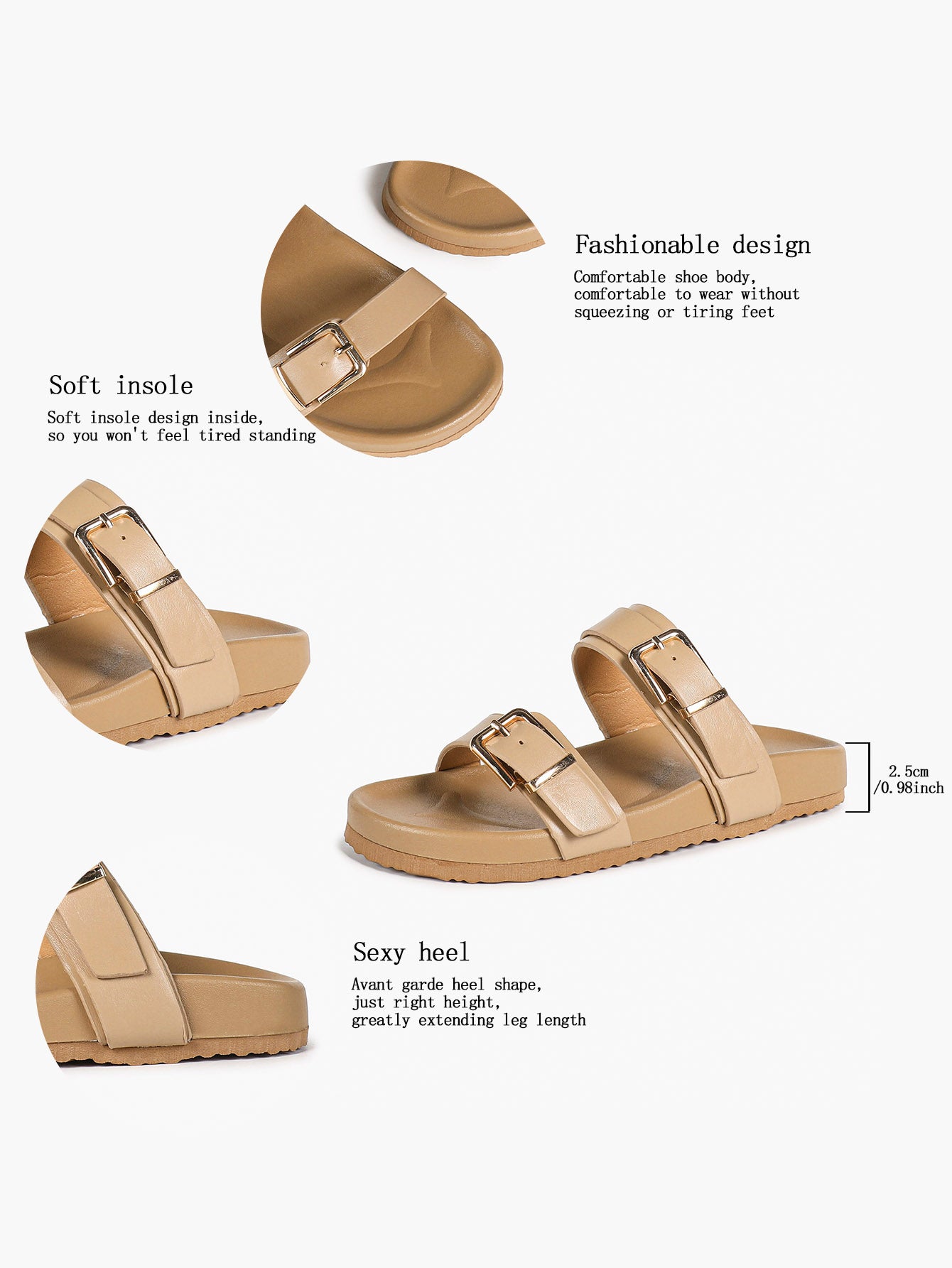 White Double-Buckle Platform Slide Sandals with Gold-Tone Hardware