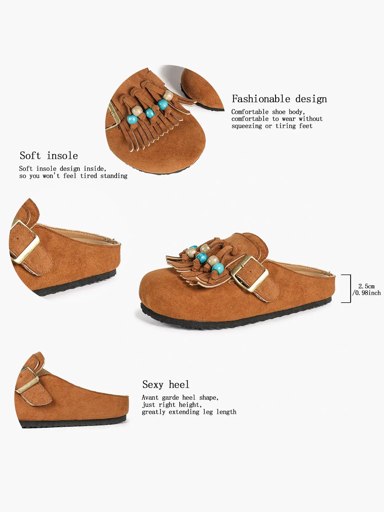 Dark Green Suede Tassel & Turquoise Bead Buckle Boston Clogs – Women's Boho Closed Toe Mule YISHIFAN