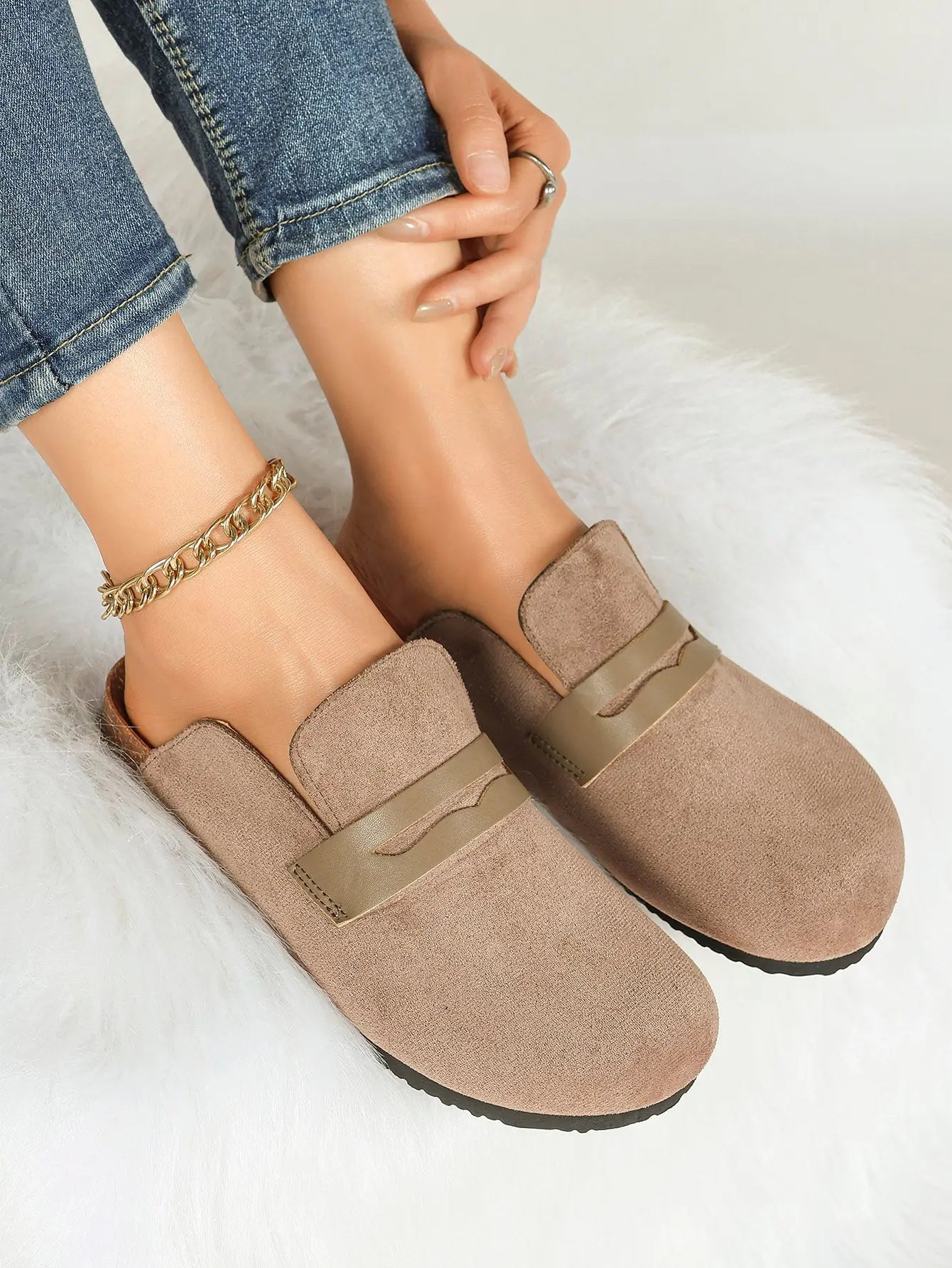 Brown Distressed Suede Penny Loafer Boston Clogs – Women's Cork Platform Closed Toe Mule YISHIFAN