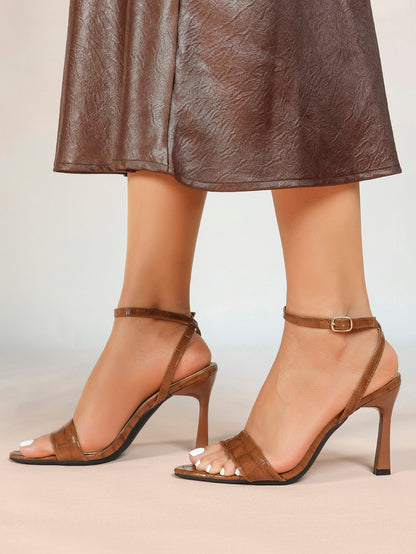 Crocodile Texture Strap Stilettos Ankle Strap Open Toe Heeled Sandals Fashion Night Out Party Shoes