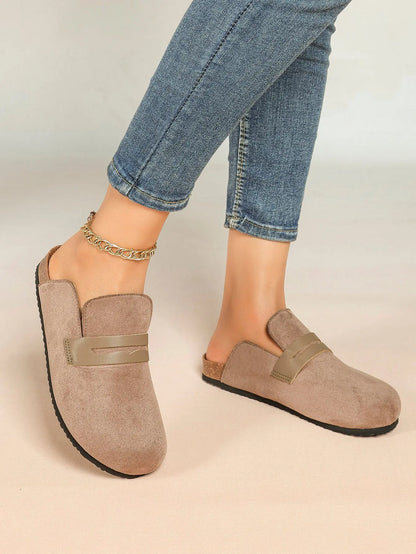 Brown Distressed Suede Penny Loafer Boston Clogs – Women's Cork Platform Closed Toe Mule YISHIFAN