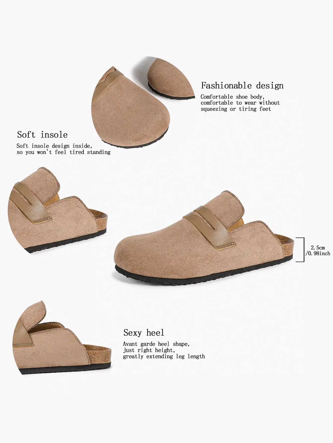 Brown Distressed Suede Penny Loafer Boston Clogs – Women's Cork Platform Closed Toe Mule YISHIFAN