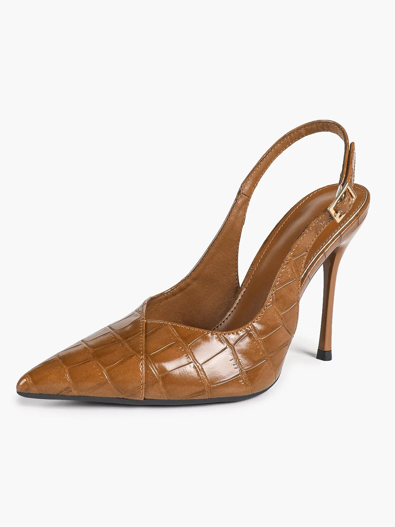 Vintage Luxe Reimagined: Deep Green Pointed Slingbacks with Croc Texture & All-Day Soft Insole YISHIFAN