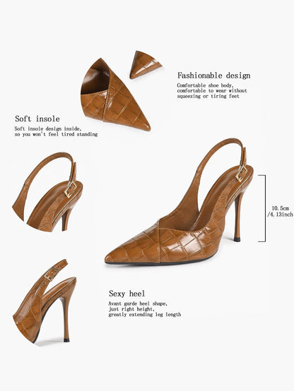 Vintage Luxe Reimagined: Deep Green Pointed Slingbacks with Croc Texture & All-Day Soft Insole YISHIFAN