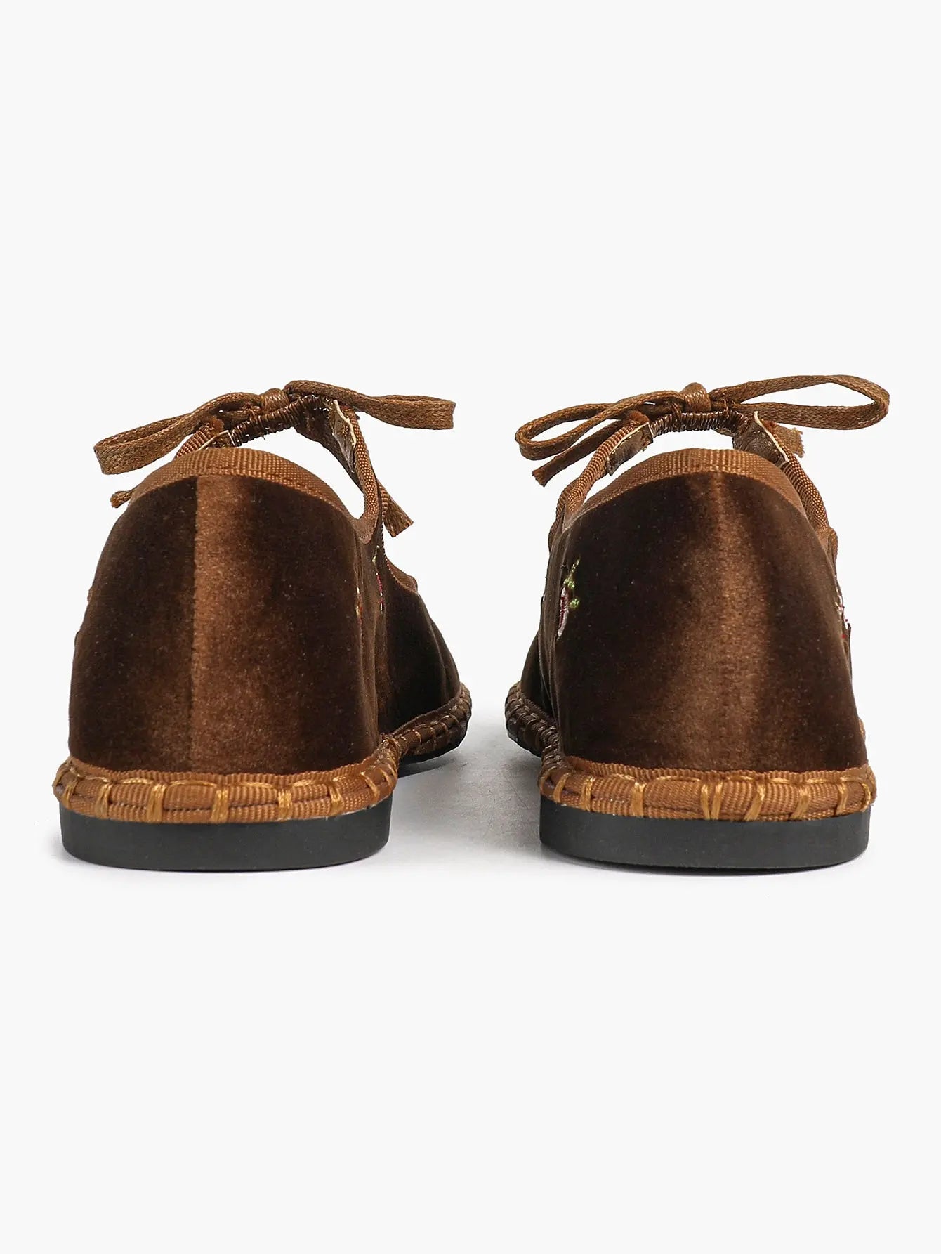 Women's Velvet Mary Jane Ballet Flat Shoes with Bow Straps YISHIFAN