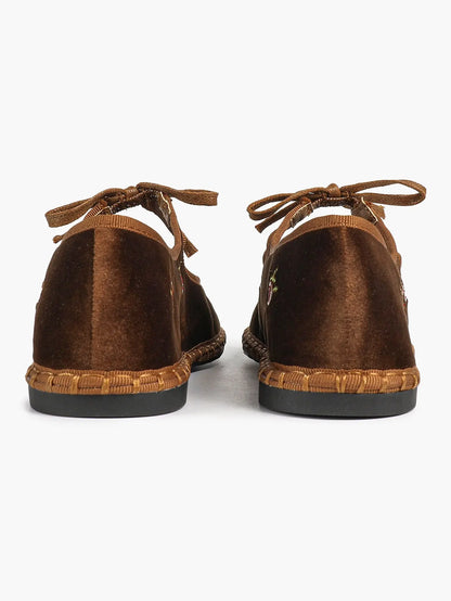 Women's Velvet Mary Jane Ballet Flat Shoes with Bow Straps YISHIFAN