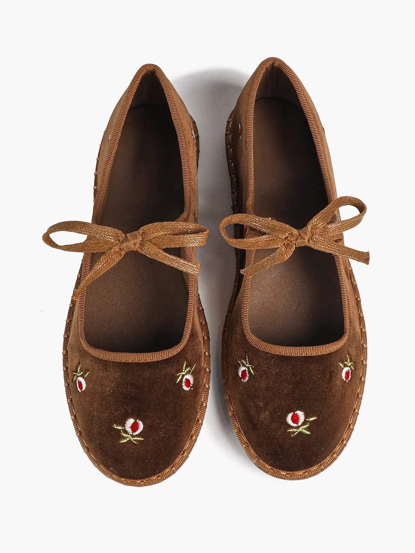 Women's Velvet Mary Jane Ballet Flat Shoes with Bow Straps YISHIFAN