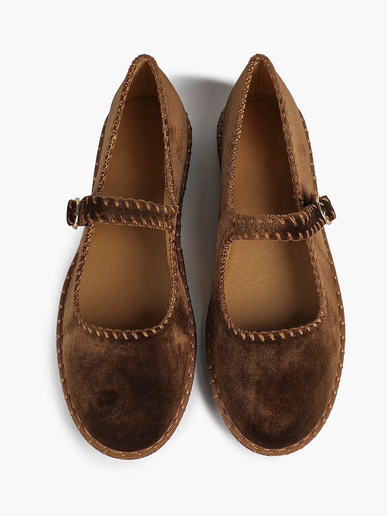 Brown Velvet Mary Janes Shoes Adjustable Strap Round Toe for Work Casual Dress Shoes YISHIFAN
