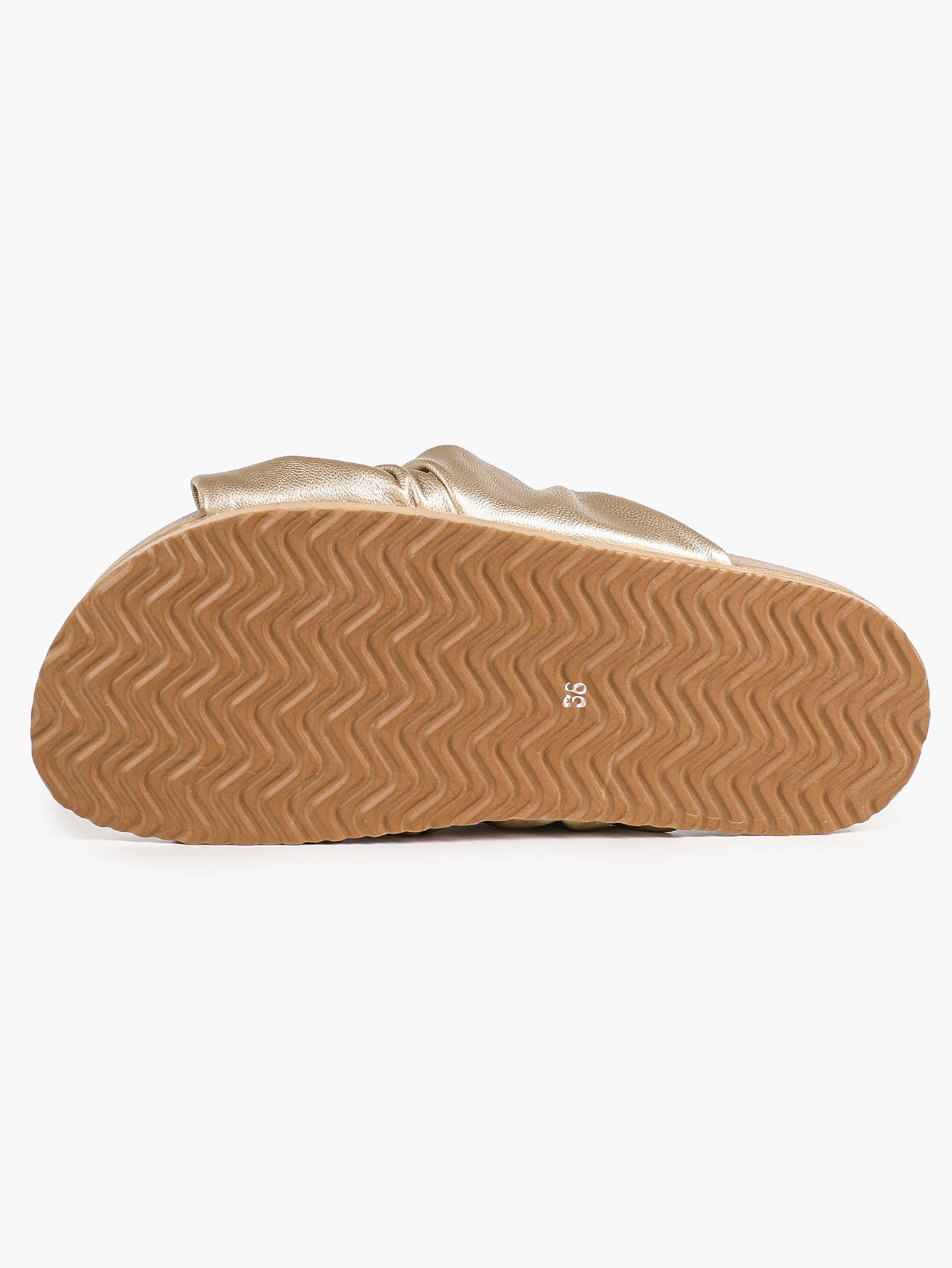 Gold-Tone Ruched Knot Slide Sandals with Lightweight Summer Sole