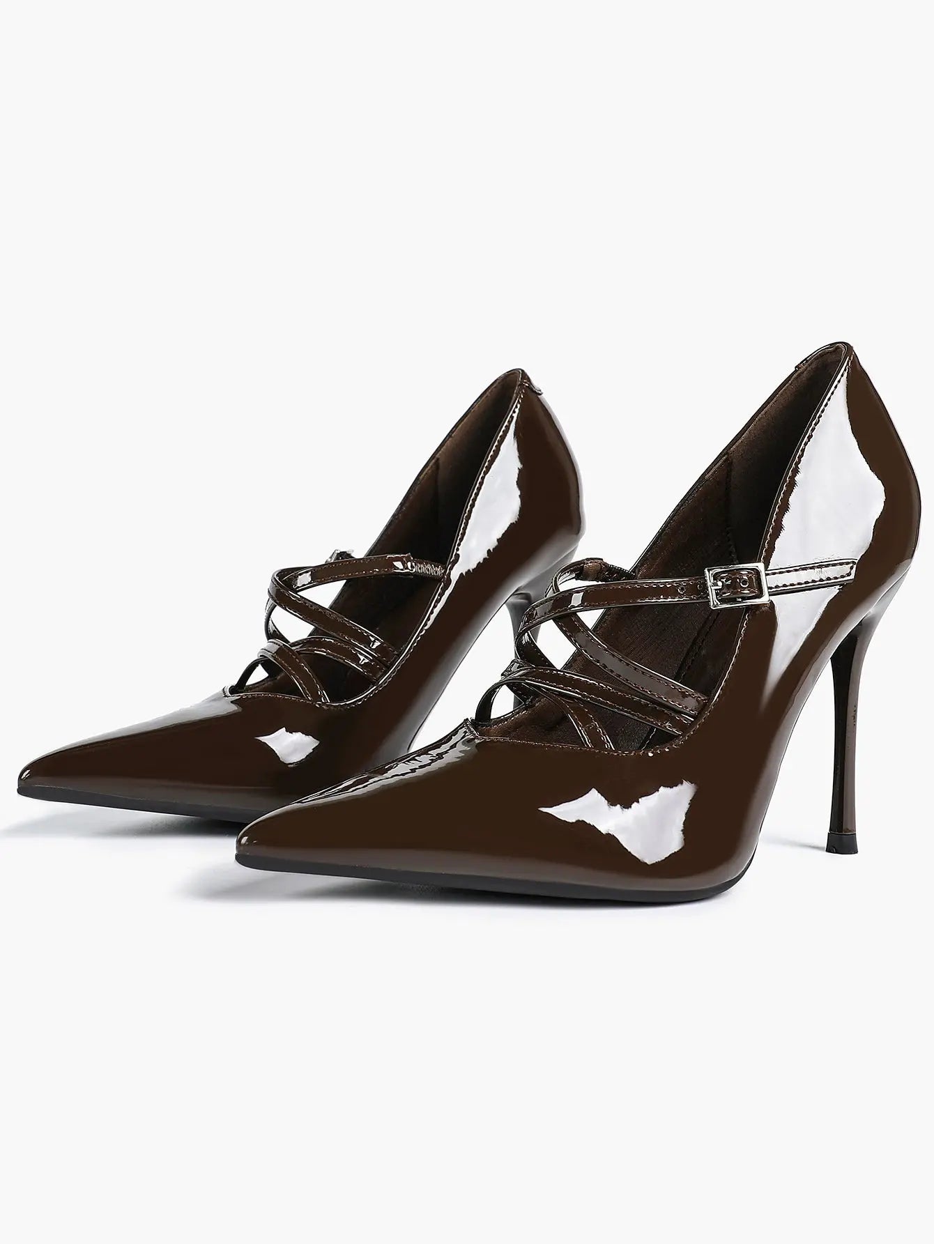 Burgundy Leather Stiletto Heels Sharp Pointed Toe Cross Strap Pump 4.13 INCH for Party Wedding Shoes YISHIFAN