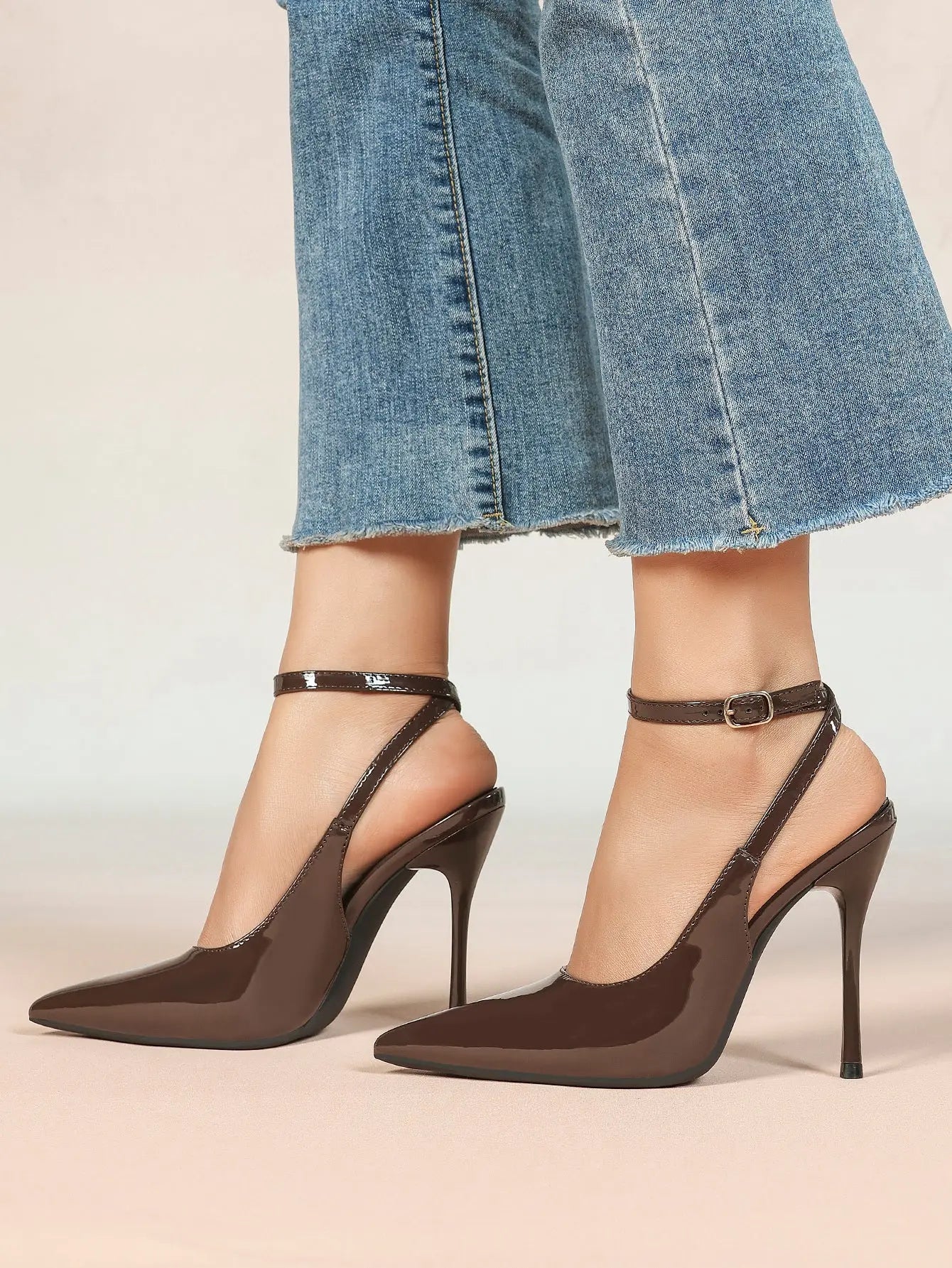 Women's Leather Pointed Toe Closed Toe Ankle Strap Heels Dress Shoes for Wedding Party Office YISHIFAN