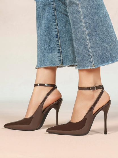 Women's Leather Pointed Toe Closed Toe Ankle Strap Heels Dress Shoes for Wedding Party Office YISHIFAN