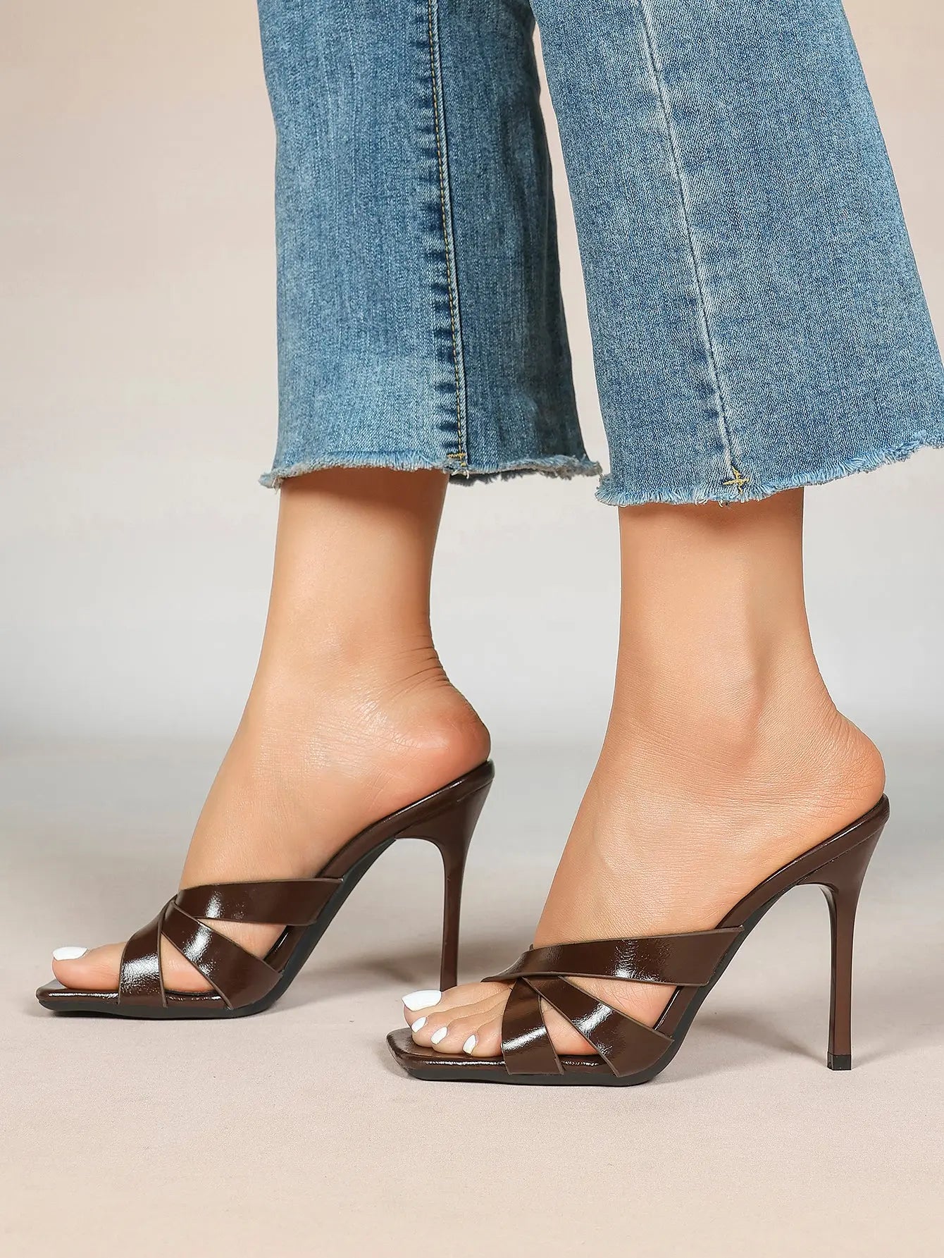 Women's Heeled Open Toe Sandals Square Toe Shoes Dress Wedding Office Shoes YISHIFAN