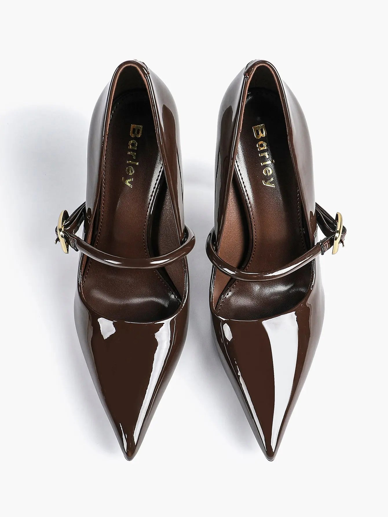 Women's Leather Stiletto Heels 4.13 Inch Pointed Toe Strap Pumps Shoes with Buckle for Casual Office YISHIFAN