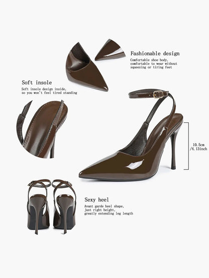 Women's Leather Pointed Toe Closed Toe Ankle Strap Heels Dress Shoes for Wedding Party Office YISHIFAN