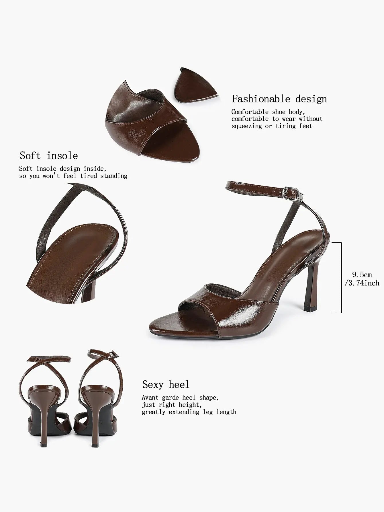 Women's Metallic Gloss Opened Pointed Toe Ankle Strap Stiletto Sandals Avant-Garde Heel for Party Casual YISHIFAN