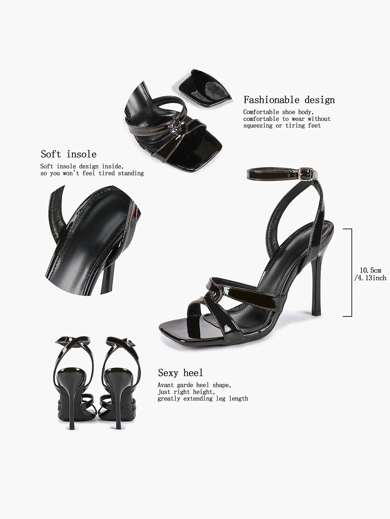 Women's Gold Leather Cross Strap Stiletto Heels 4.13 Inch Square Toe Ankle Strap Sandals YISHIFAN