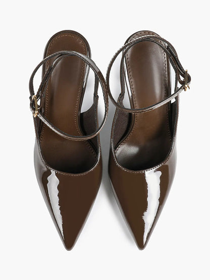 Women's Leather Pointed Toe Closed Toe Ankle Strap Heels Dress Shoes for Wedding Party Office YISHIFAN