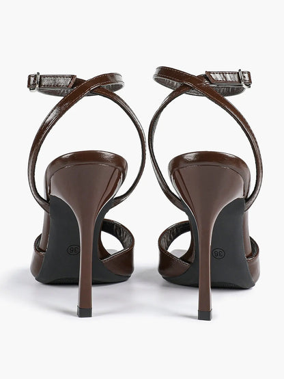 Women's Stiletto Heels 4.13 Inch Square Toe Ankle Strap Sandals Wedding Party Office Dress Shoes YISHIFAN