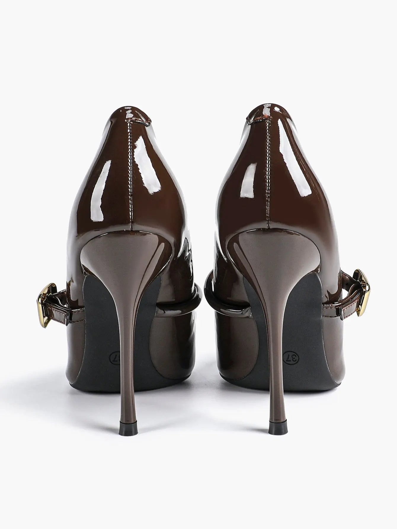 Women's Leather Stiletto Heels 4.13 Inch Pointed Toe Strap Pumps Shoes with Buckle for Casual Office YISHIFAN