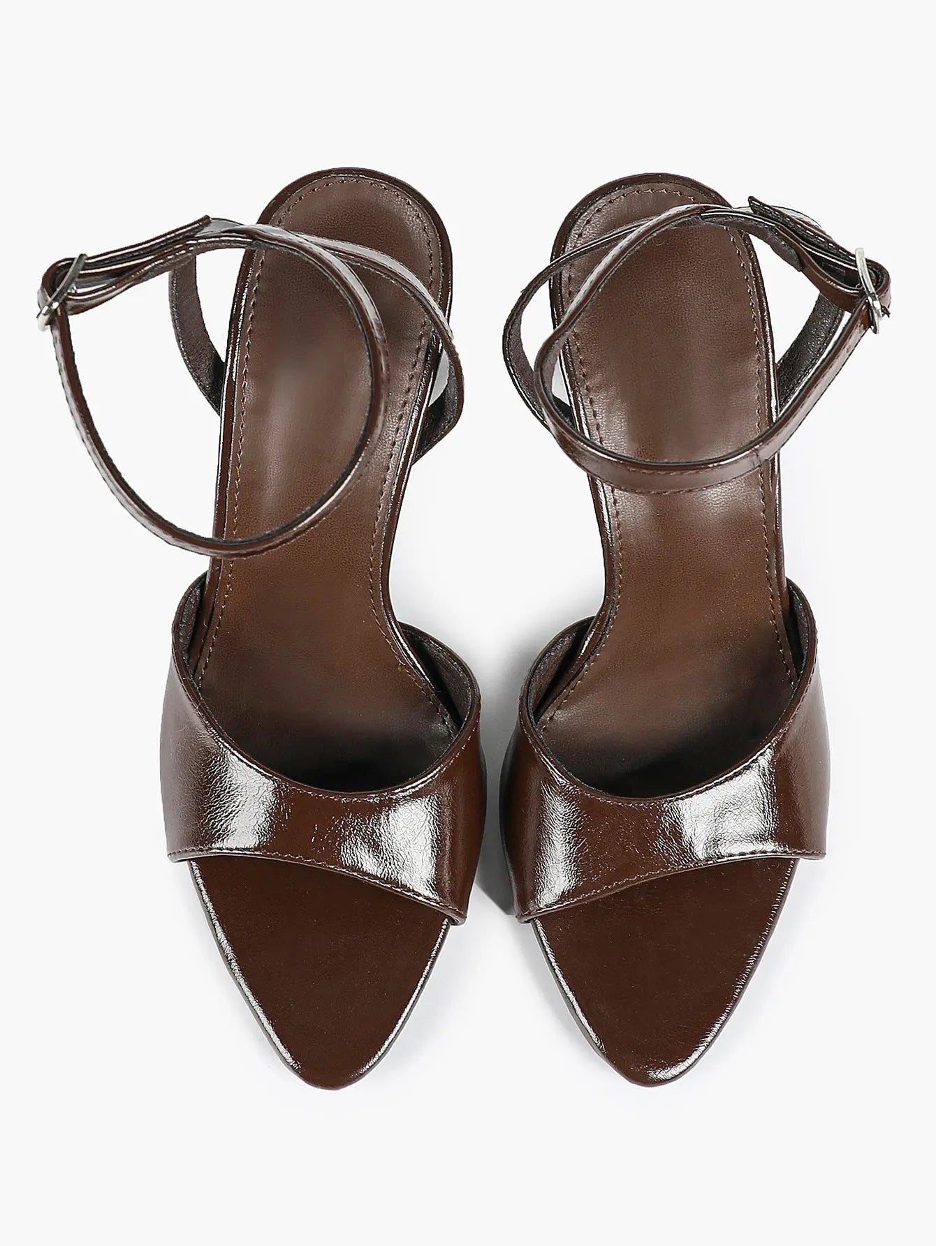 Women's Metallic Gloss Opened Pointed Toe Ankle Strap Stiletto Sandals Avant-Garde Heel for Party Casual YISHIFAN