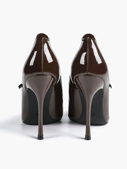 Burgundy Leather Stiletto Heels Sharp Pointed Toe Cross Strap Pump 4.13 INCH for Party Wedding Shoes YISHIFAN