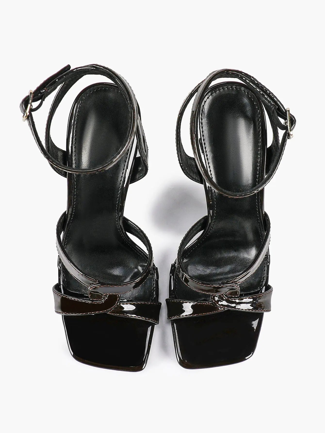 Women's Gold Leather Cross Strap Stiletto Heels 4.13 Inch Square Toe Ankle Strap Sandals YISHIFAN