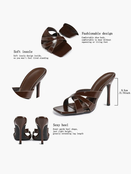 Women's Heeled Open Toe Sandals Square Toe Shoes Dress Wedding Office Shoes YISHIFAN