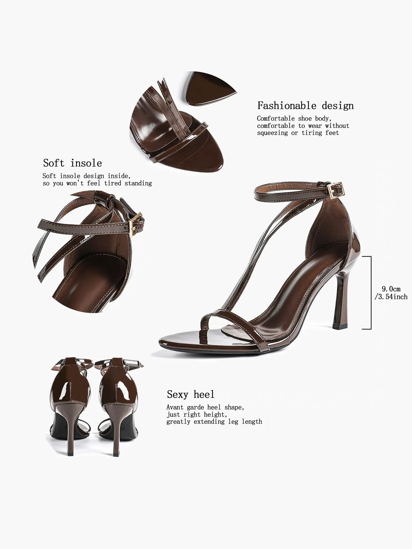 Women's Pointed Toe High-Heel Sandals Y-Strap Adjustable Ankle Strap Wedding Party Shoes YISHIFAN
