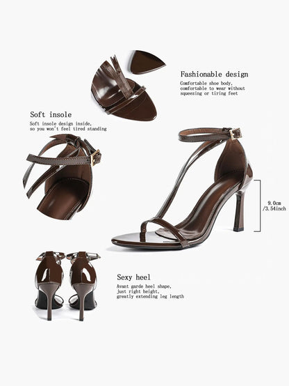 Women's Pointed Toe High-Heel Sandals Y-Strap Adjustable Ankle Strap Wedding Party Shoes YISHIFAN
