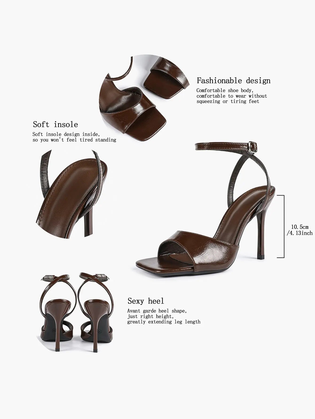 Women's Stiletto Heels 4.13 Inch Square Toe Ankle Strap Sandals Wedding Party Office Dress Shoes YISHIFAN