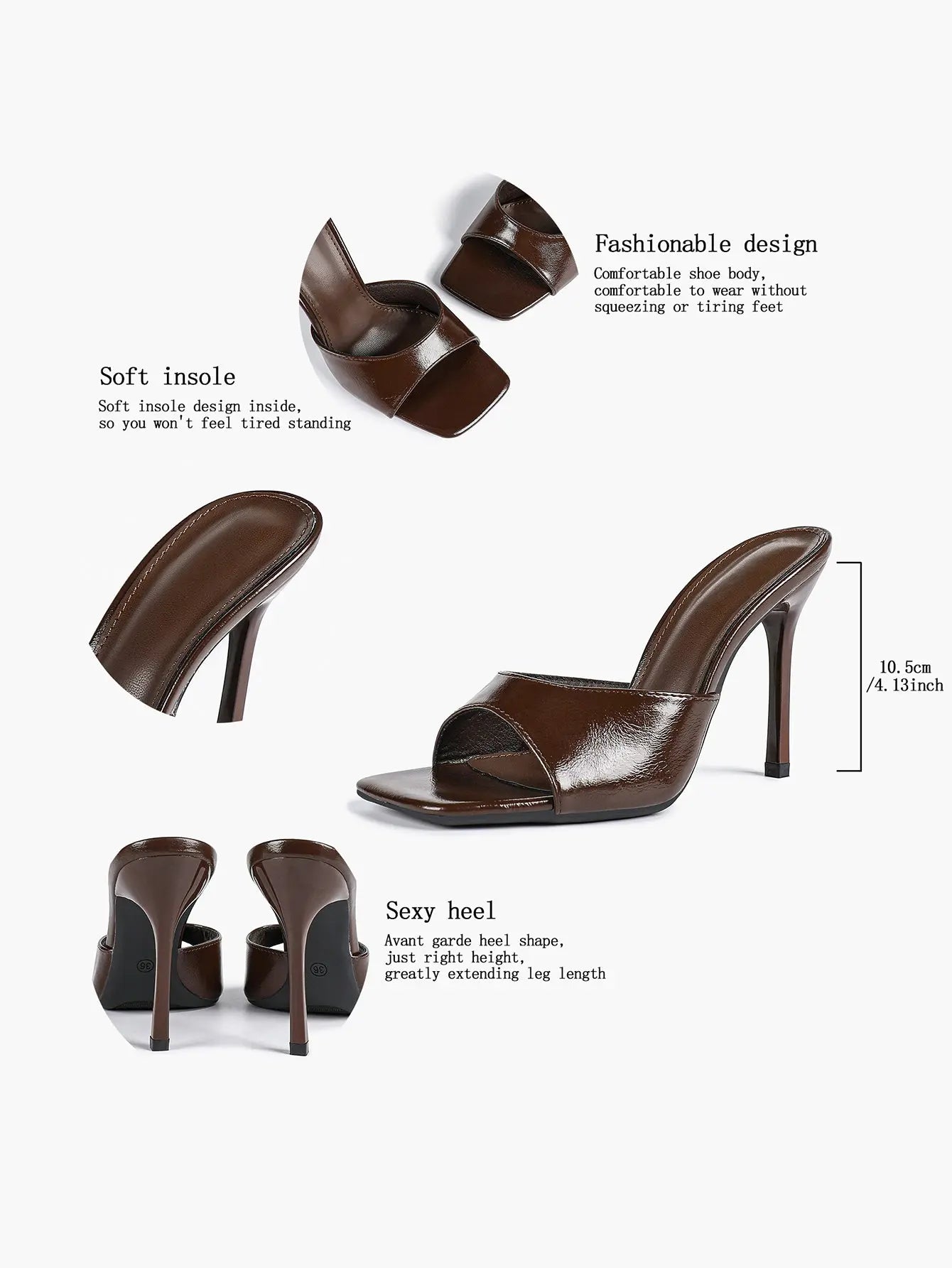 Women's Kitten Heels for Square Toe Open Toe Backless Mule Heels Stiletto Sandals 4.13 Inch YISHIFAN