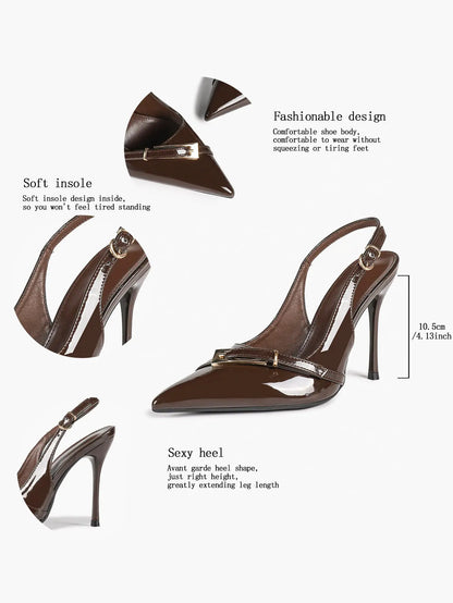 Chocolate-Brown Sculptural Stilettos: Gold-Chain Accents & Cloud-Like Soft Insole for Leg-Lengthening Glamour YISHIFAN
