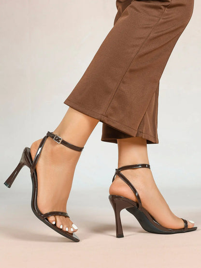 Women Pointed Peep Toe Strappy Heels Ankle Strap Stiletto Kitten Wedding Bridal Party Dress Shoes YISHIFAN