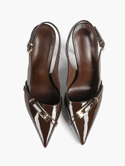 Chocolate-Brown Sculptural Stilettos: Gold-Chain Accents & Cloud-Like Soft Insole for Leg-Lengthening Glamour YISHIFAN