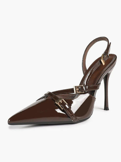 Slingback Pumps for Women Pointed Toe Cross Strap Stiletto Heels Buckle Dress Shoes Party Wedding YISHIFAN