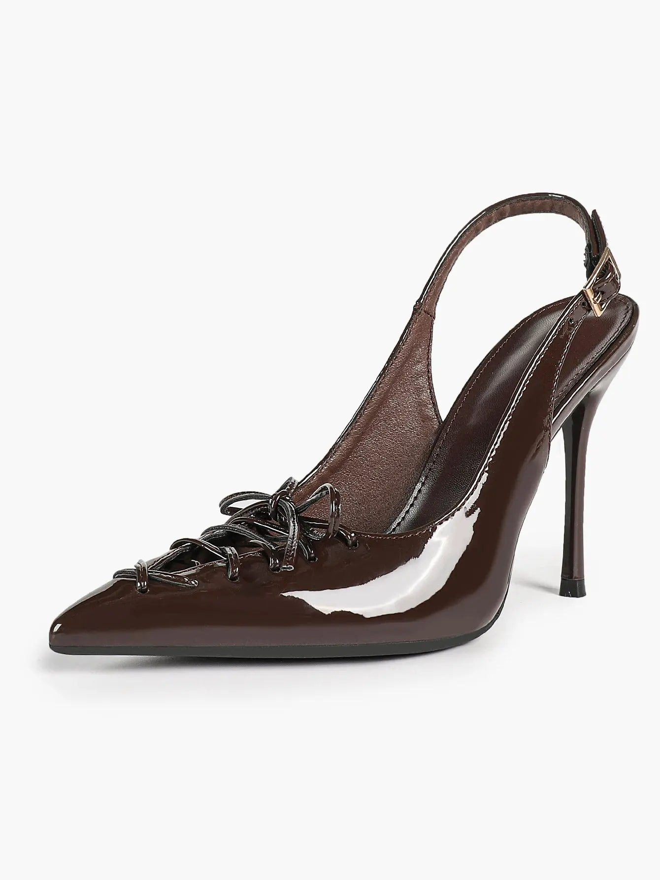 Cognac Lace-Up Oxford Pumps | 10.5cm Stiletto Heel, Chain Ankle Strap YISHIFAN