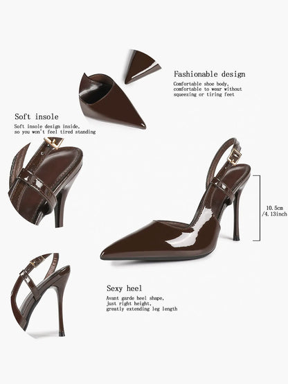 Women Closed Toe Slingback Heels Strappy Pointed Toe Stiletto Heels Wedding Party Dress Shoes YISHIFAN