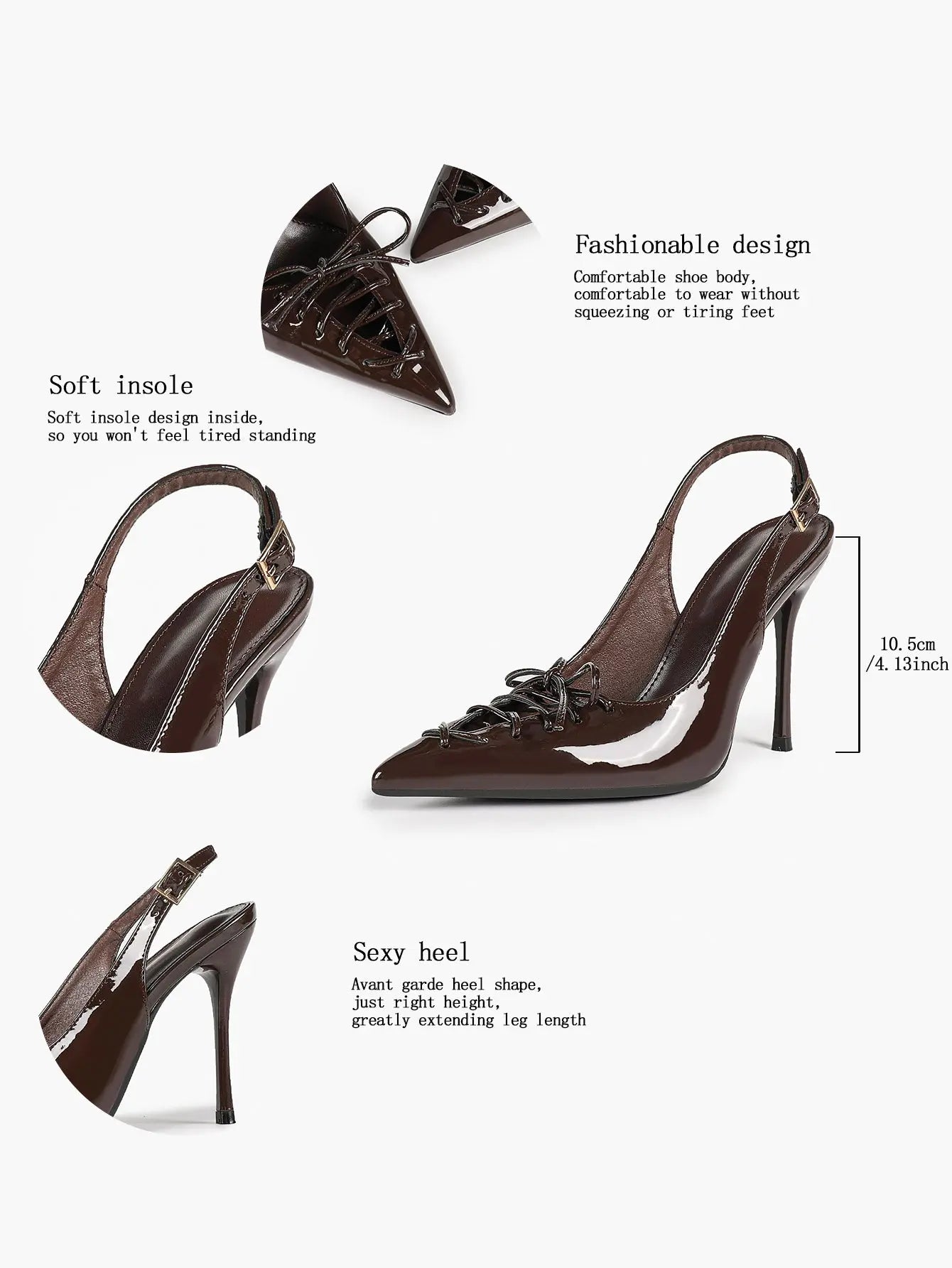 Cognac Lace-Up Oxford Pumps | 10.5cm Stiletto Heel, Chain Ankle Strap YISHIFAN