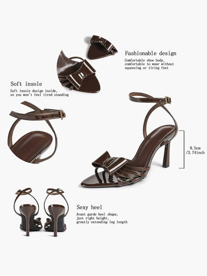 Bow Tie Heels Sandals Slingback Peep Toe Wedding Stiletto Heel Summer Cute Wedding Bridal Shoes YISHIFAN