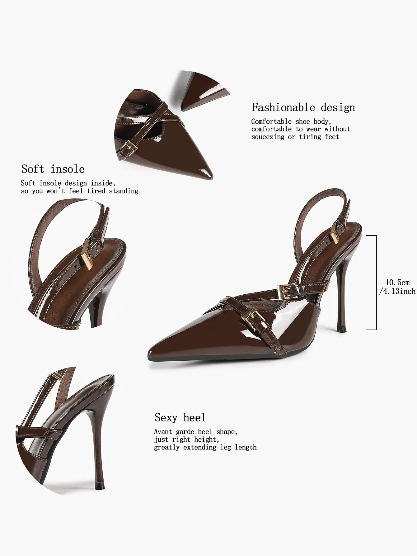 Slingback Pumps for Women Pointed Toe Cross Strap Stiletto Heels Buckle Dress Shoes Party Wedding YISHIFAN