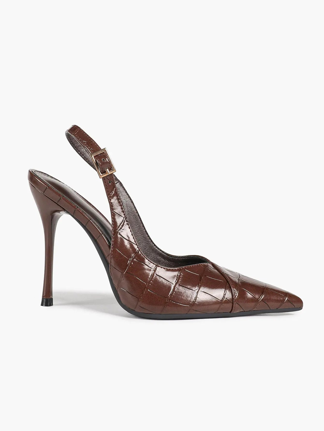 Vintage Luxe Reimagined: Deep Green Pointed Slingbacks with Croc Texture & All-Day Soft Insole YISHIFAN