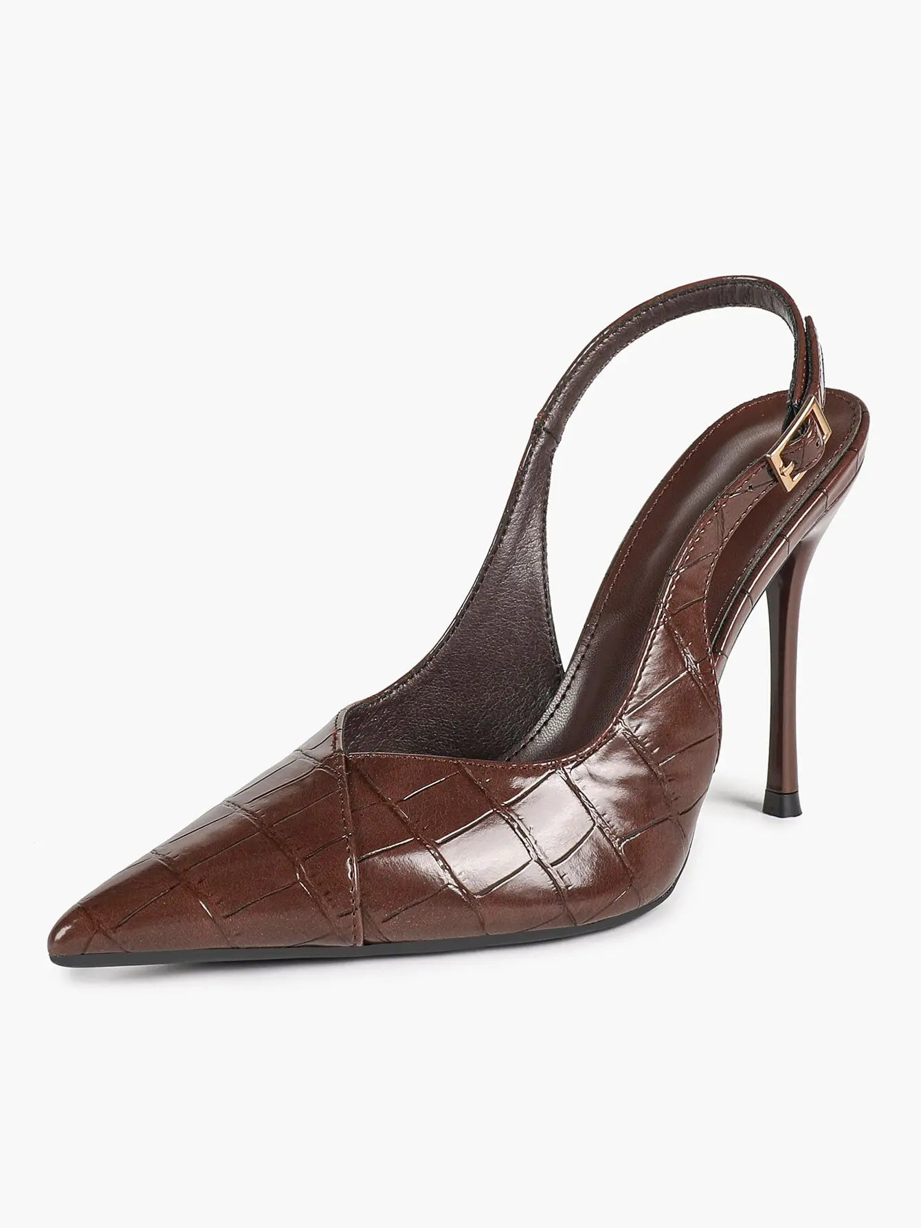 Vintage Luxe Reimagined: Deep Green Pointed Slingbacks with Croc Texture & All-Day Soft Insole YISHIFAN