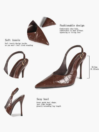 Vintage Luxe Reimagined: Deep Green Pointed Slingbacks with Croc Texture & All-Day Soft Insole YISHIFAN