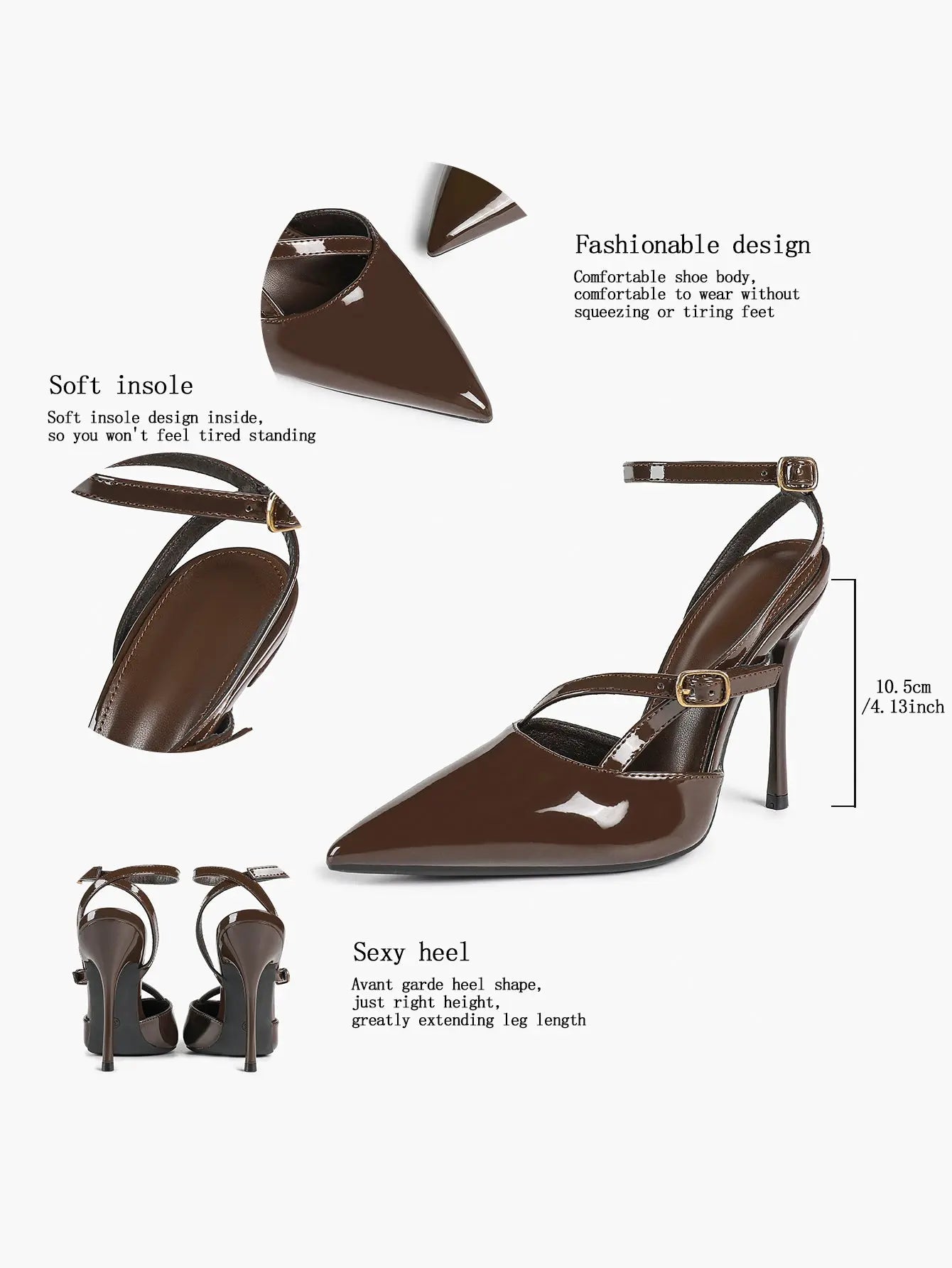 Women's Deep Brown Leather Stiletto Sandals Asymmetric Strap Heel with Soft Insole for Formal Dress Shoes YISHIFAN